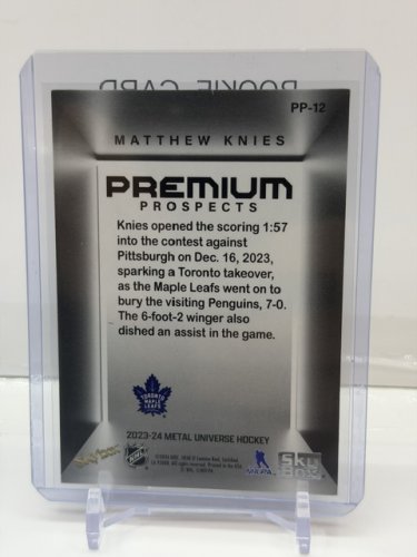 MATTHEW KNIES ROOKIE CARD PREMIUM PROSPECTS -2023-24 SKYBOX METAL UNIVERESE CARD #PP-12 image 3