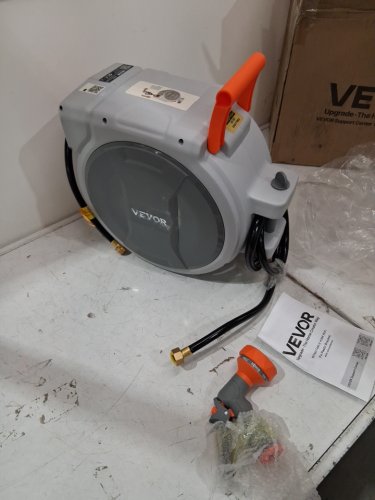 HEAVY DUTY RETRACTABLE GARDEN HOSE REEL WITH 9 PATTERN NOZZLE - 1/2" X 84FT - GREY/ORANGE (MODEL: NW-S25) image 4