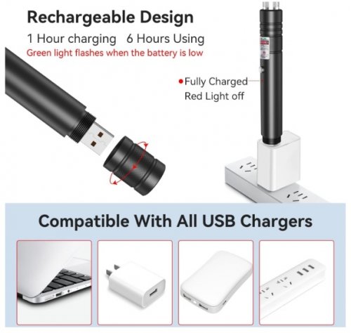 2PK  Rechargeable Green Laser Pointer for long distance range - green light - Black image 4