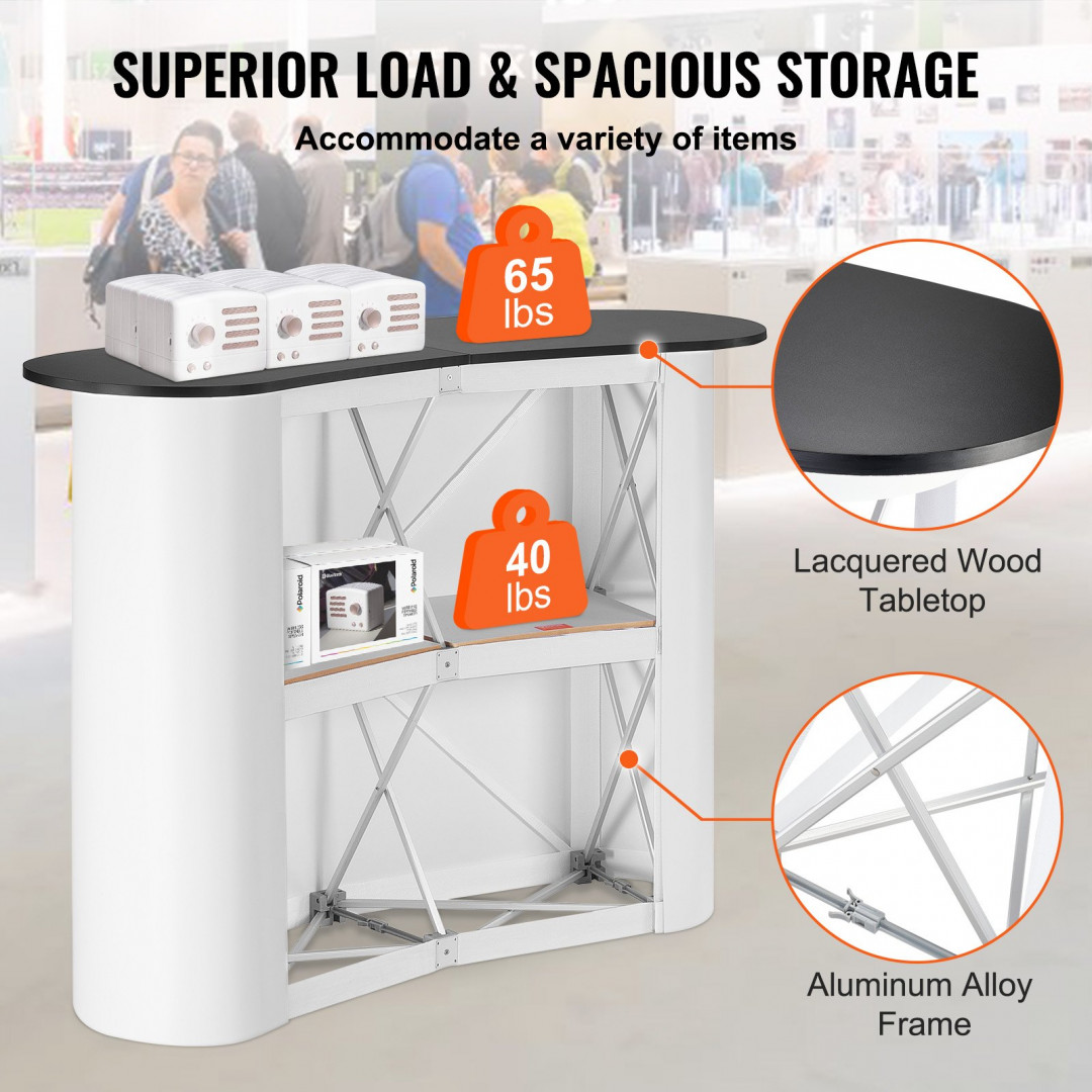 Portable Tradeshow Podium Table, foldable display exhibition counter With Carrying Bag - 51" x 18" x 37" - black/silver (model: zg-cxt01) image 2