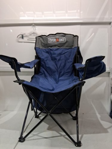 Overmont folding camping chair with cooler pocket and canopy/sun shade - 330 lbs max - blue/grey image 2