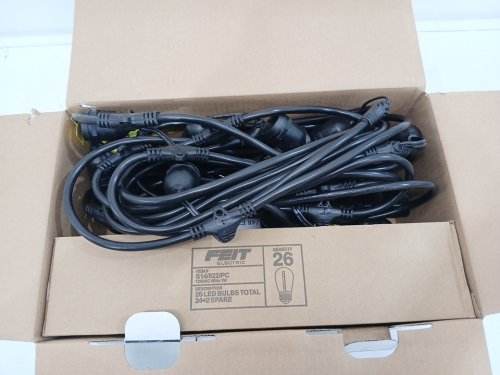 FEIT ELECTRIC WEATHERPROOF LED 24-LIGHT STRING LIGHTS WITH 2 SPARE LIGHTBULBS - 48FT - BLACK (MODEL: 1603293) image 3