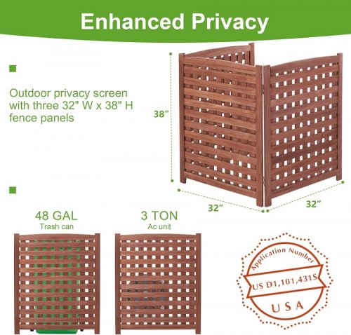 3-Panel Outdoor Air Conditioner Fence Screen - 32" x 38" - brown (model: 8114) image 2