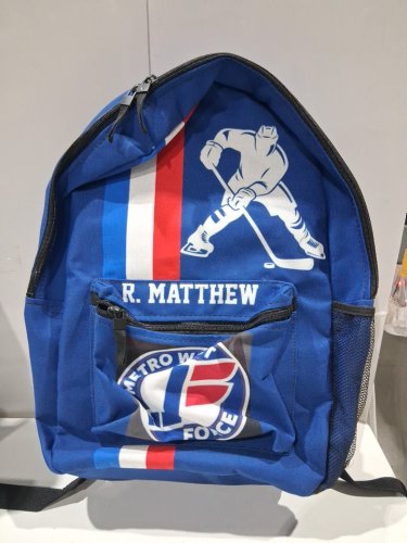 Metro West Force Kids Hockey Backpack with custom name "R. MATTHEW" - BLUE image 2