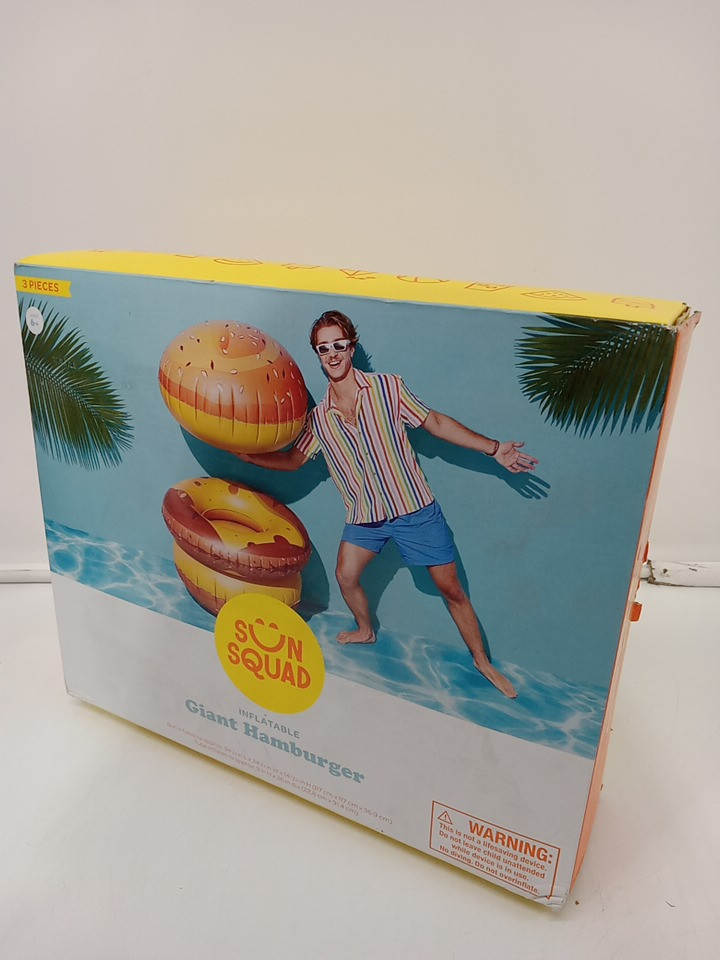 3PC Sun Squad Giant Inflatable Hamburger with 2 bun floats and tube - 34.5" x 14.5" / 36" - Multicolour image 2