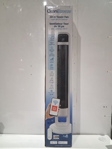 omnibreeze premium 38" Rotating tower fan with wifi CONTROL, 5-SPEEDS & REMOTE - white/BLACK (model: 5333021/dc2313r-g) image 2
