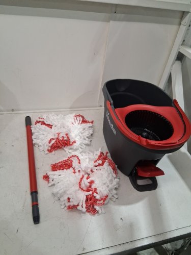 VILEDA EASYWRING SPIN MOP AND BUCKET SYSTEM WITH 2 EXTRA REFILL HEADS AND TELESCOPIC HANDLE - BLACK/RED (MODEL: 1898219) image 3