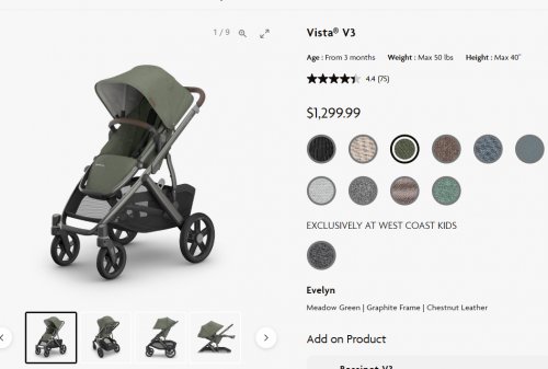 UPPAbaby Vista V3 CONVERTABLE 30+ configurations Single-to-Double Stroller System with bug/rain shield & storage bag - 50lbs max - evelyn/meadow green - (MODEL: 0303-VSO-NA-EVE) image 2