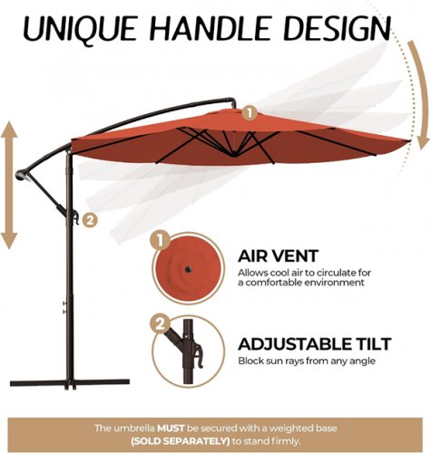 MUCHENGHY Patio Offset Outdoor Umbrella Cantilever Hanging Umbrellas with Crank & Cross Base 8 RIBS - 10ft - red/black image 3