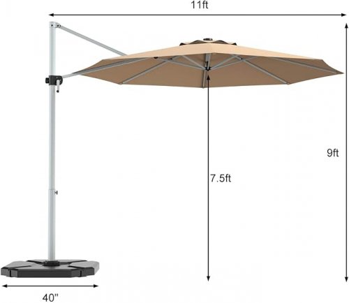 COSTWAY PATIO CANTILEVER OFFSET UMBRELLA with 360° ROTATION - 11ft - beige - (MODEL: OP70234be) image 2