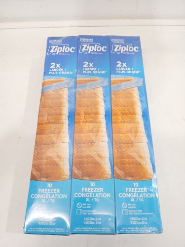 3PK Ziploc Food Storage Freezer Bags with Double Zipper Seal and Easy Open Tabs - EXTRA LARGE image 2
