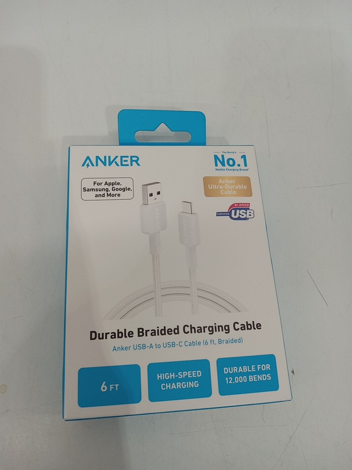 Anker Durable Braided USB-A to USB-C Fast Charging Cable - 6ft - White (Model: A81H6) image 2