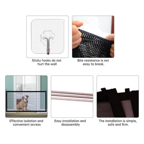 EIMELI Portable & Foldable Mesh Dog Gate with 6 hooks - 71" x 28" - black (model: 54IRACZP0R23) image 2