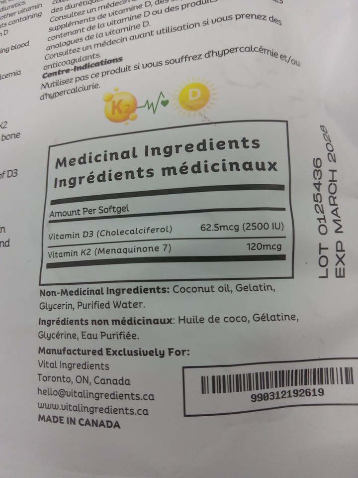 (365 Softgels) Vital Ingredients Vitamin D3 + K2 made with coconut oil - 12 month supply image 4