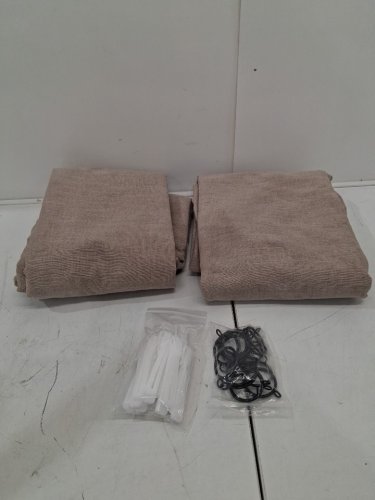 2 PANEL TOPFINEL Pinch Pleated Linen Curtains WITH RINGS AND ADJUSTABLE HOOKS - 40" X 80" - tan image 2