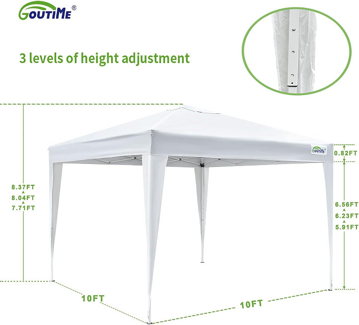 goutime pop up outdoor gazebo tent with removeable walls - 10ftx10ft - white/grey (model: sw-fw933w) image 2