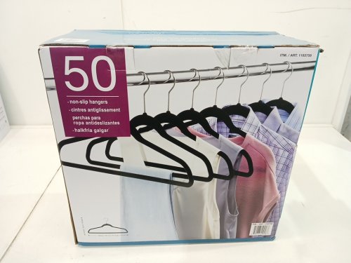 50PK Non-Slip velvet adult size Hangers - 17.7" x 9.5" - BLACK (MODEL: 1193759) image 2