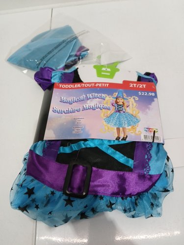 2PC TODDLER MAGICAL WITCH COSTUME DRESS AND HAT - 2T - BLUE/PURPLE image 2