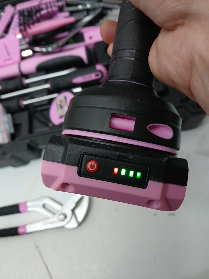 DEKOPRO DRILL TOOL SET KIT - CORDLESS DRILL TOOL BOX WITH 12V BATTERY, HAND TOOLS, HAMMER, PLYERS, SCREWDRIVERS AND MORE - PINK image 2