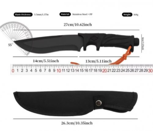 Tactical Outdoor Stainless Steel Hunting knife - 5.5" Blade, Black image 2