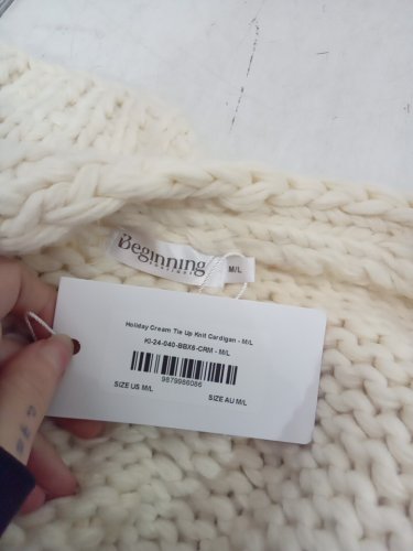 woman's Holiday Cream Tie Up Knit Cardigan - m\l - beige image 3