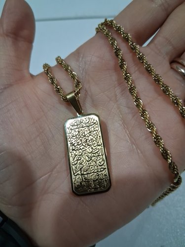 engraved ayatol kursi "آية الكرسي" rectangle double sided pendant twist chain necklace for protection - 21" - 23"/3mm width adjustable chain/ 30mm x 15mm pendant - gold image 5