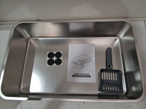 Stainless Steel Cat Litter Box with Lid and scoop -  23.4" x 18" x 15.6" - dark grey image 3
