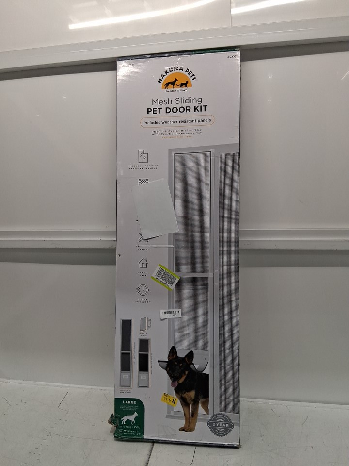 hakuna pets mesh sliding patio door pet door insert with aluminum frame - 14.3" X 63" - 84.25" - White (model: 5007) image 4