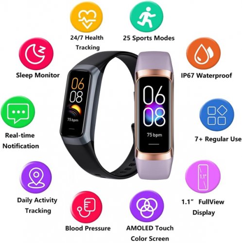 Amoled Touch Screen Smart Watch with 24/7 Heart Rate AND 25 SPORT MODES - Purple/GOLD image 2