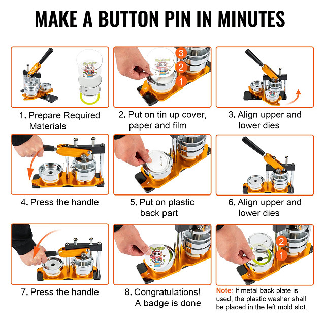 VEVOR diy button/badge punch press & button maker - 3" - ORANGE/BLACK/stainless steel (model: JS-75-GD-01) image 2