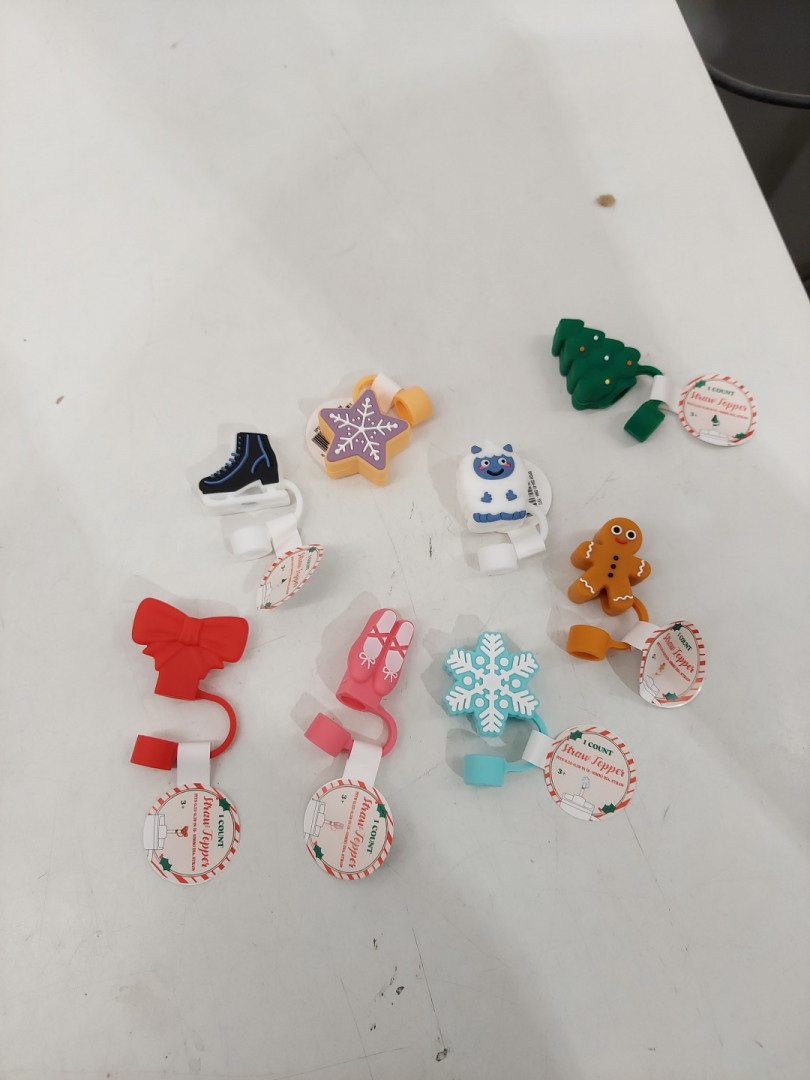8PC ASSORTED CHRISTMAS/WINTER THEME STRAW TOPPERS - 9MM TO 10MM DIAMETER image 3