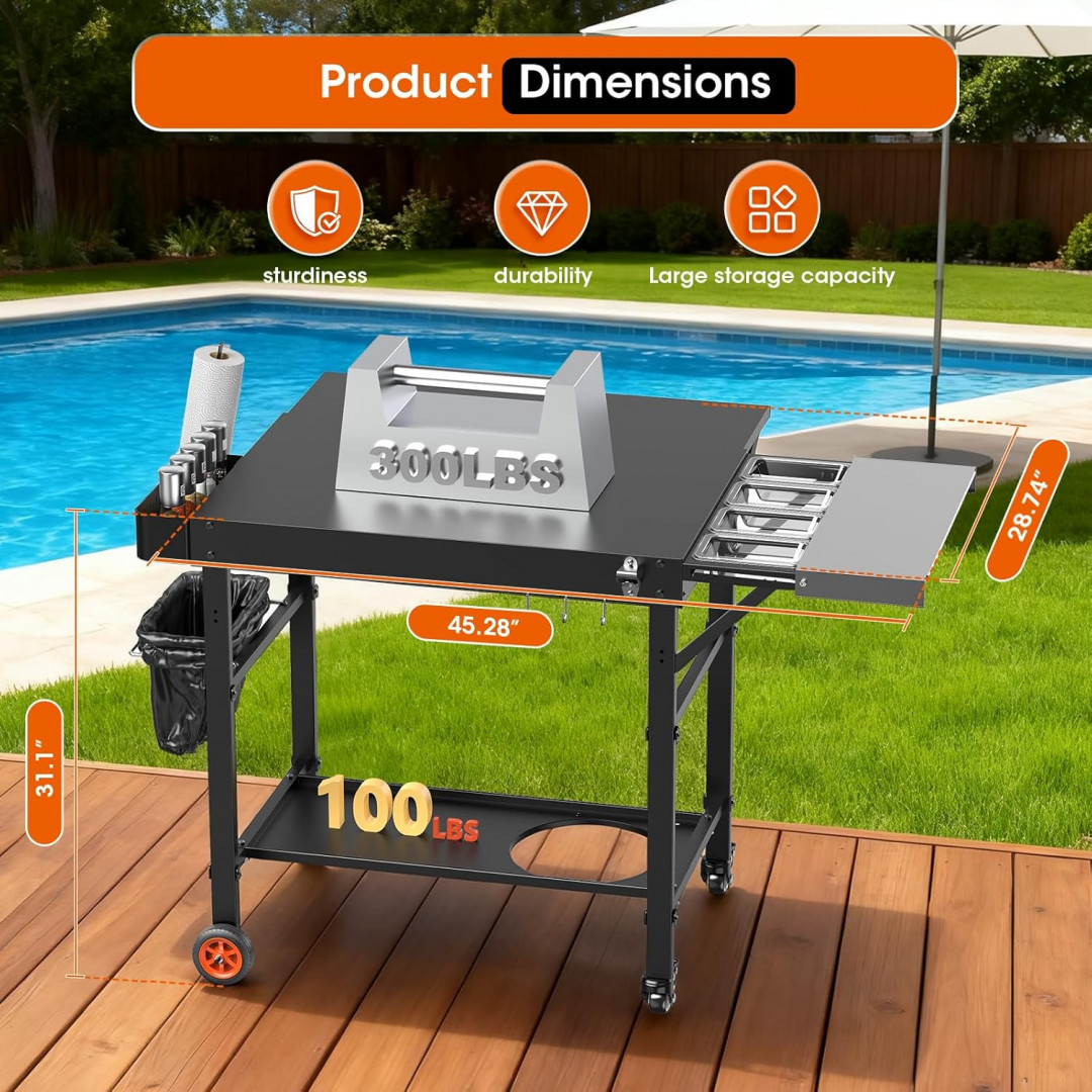 deintyei grill pizza oven cart table with topping stations - 45" x 31" x 28.7" - black (model: zg-b-014) image 2