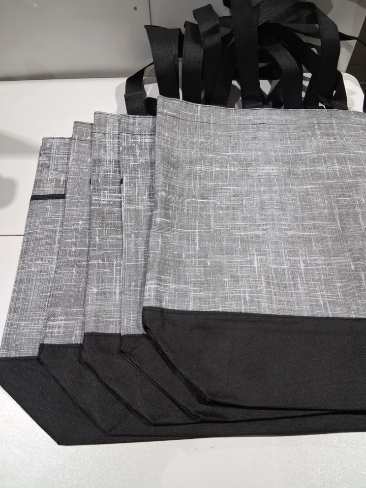 5 DEBCO non-woven polypropylene TOTE BAG WITH THREE POCKETS ON THE FRONT - ~14" X ~17" - BLACK/GREY - (MODEL: BBGNW2) image 2