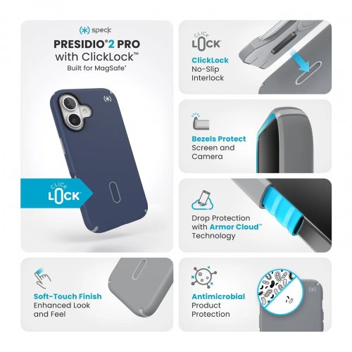 speck Presidio 2 Pro MagSafe Phone Case for iPhone 16 - Dark Blue (Model: 150688-3206) image 2