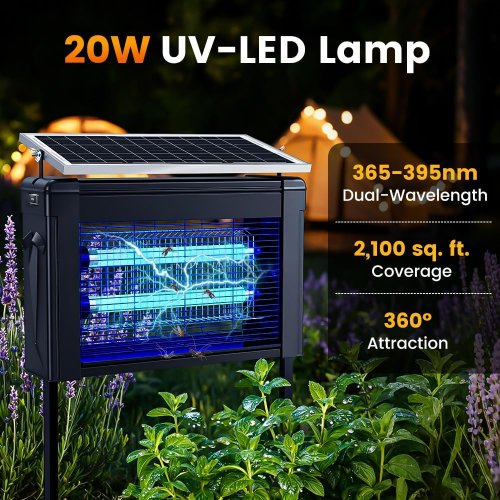 uvcool plunge solar powered Electric bug zapper - 17.7" x 11.4" - 4000v/2100sq.ft - black (model: hl-912) image 3