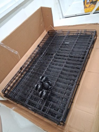 AMAZONBASICS 3-tier LARGE folding metal CAT/pet CAGE PLAYPEN with 2 doors & wheels - BLACK (MODEL: 9050) image 3