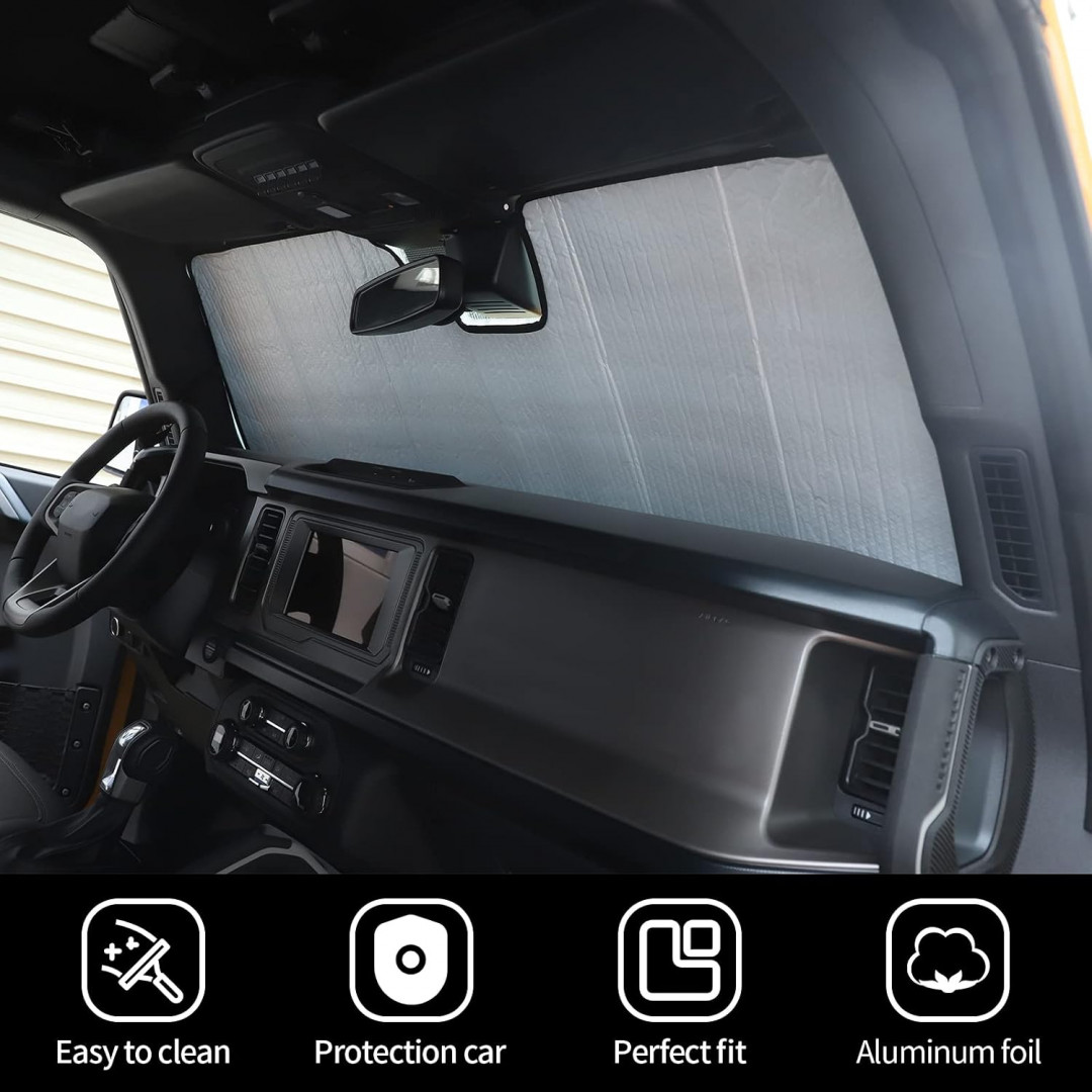 Wingsflee foldable Sun Shade for 2021 - 2023 Ford bronco  - 50" x 17.7" - silver image 2