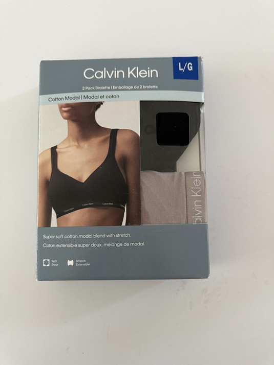 2PK Women's Calvin Klein Cotton Modal Bralettes - large - black/taupe (style: 1561699) image 2
