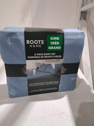 6pc Roots Home Cotton Sateen sheet set - king- blue/white - (MODEL: 2891903) image 2