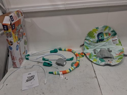 BRIGHT STARS 3 point harness VIBRATING BOUNCER WITH TOY BAR - RAINFOREST VIBES (MODEL:12227) image 3