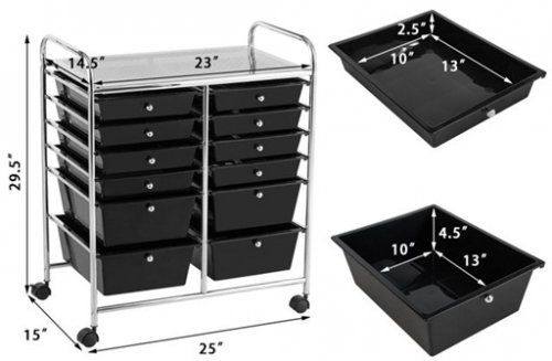Costway Rolling Storage Organizer Cart with 12 Drawers - 25" x 15" x 29.5" - Black (Model: HW56500BK/12LR9731SKMX) image 2