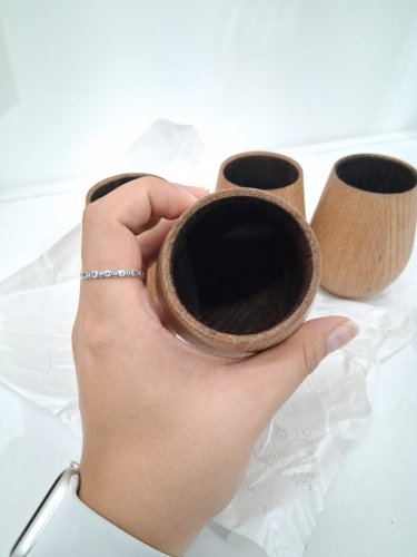 4 hand crafted wooden oak whiskey drinking tumblers with charred inside - made with oak whiskey barrels - holds up to 4oz - brown image 6