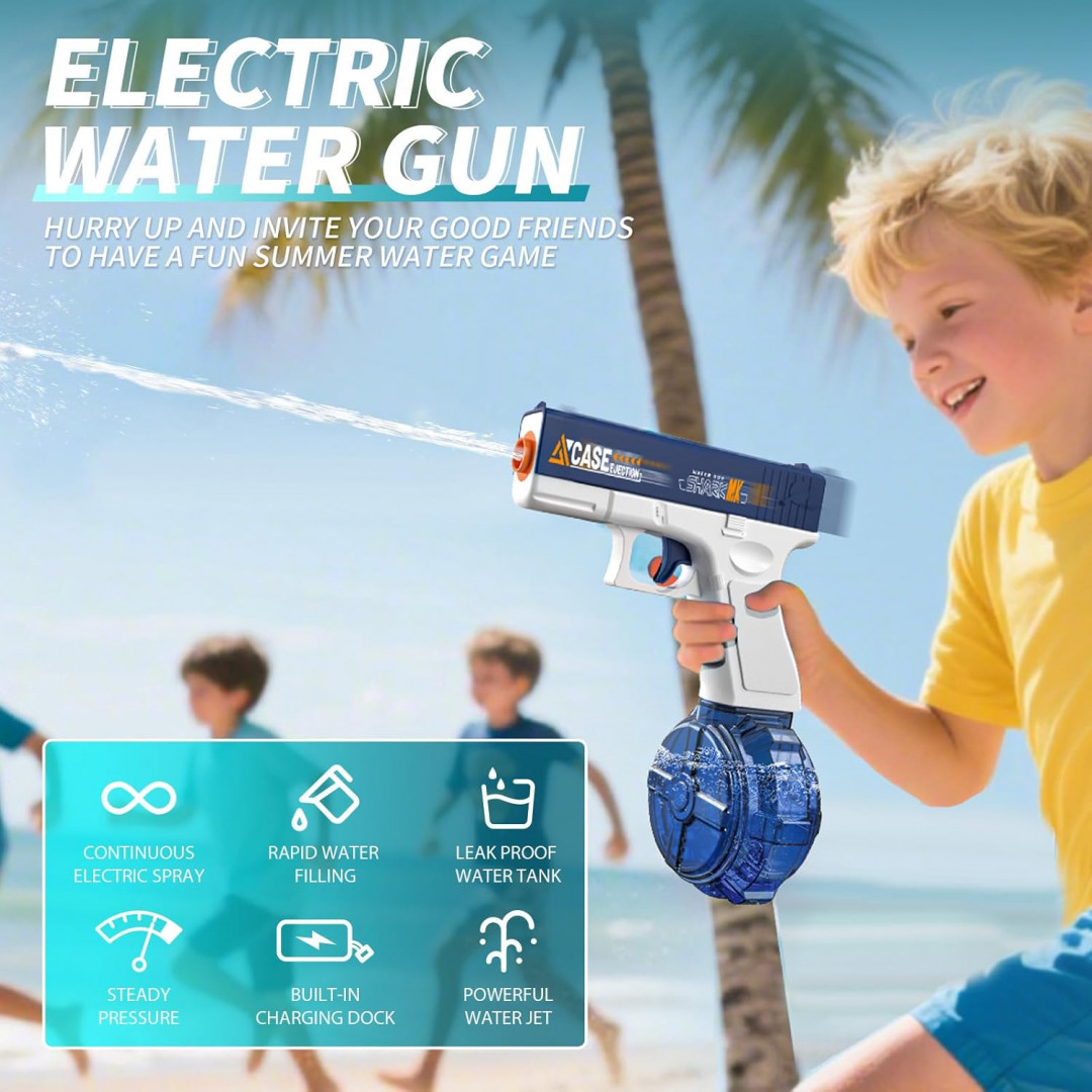 water battle leakproof and rechargeable electric water gun with continuous emission - long range: up to 32ft - blue (model: CY016) image 2