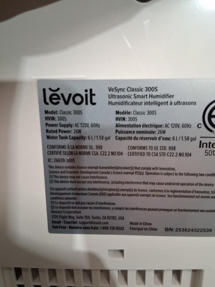LEVOIT vesync SMART COOL AIR HUMIDIFIER WITH ESSENTIAL OIL TRAY and BLUETOOTH COMPATIBILITY - 6L CAPACITY - WHITE/Grey (MODEL: CLASSIC 300S) image 6