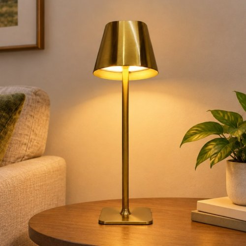 CORDLESS CHARGABLE TOUCH-TOP DIMMING TABLE LAMP - 10.5" - GOLD image 1