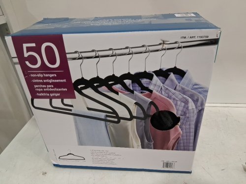 50PK Non-Slip velvet adult size Hangers - 17.7" x 9.5" - BLACK (MODEL: 1193759) image 3