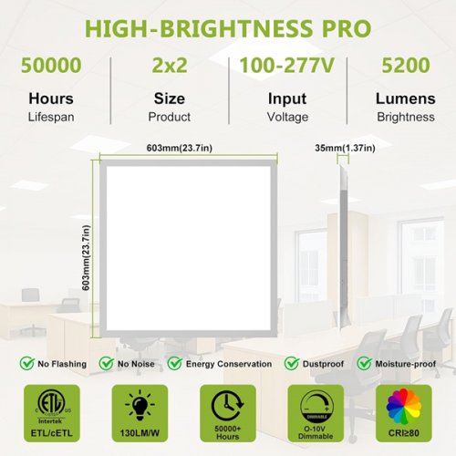 6PK YXL DIMMABLE LED Flat Panel Light Drop Ceiling Light Fixtures - WITH ADJUSTABLE WATTAGE AND LIGHT TEMPERATURES - 2FT X 2FT - WHITE (MODEL: H2501) image 5