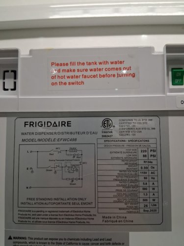 FRIGIDAIRE TOP LOADING HOT & COLD WATER DISPENSER WITH CHILD SAFETY LOCK - HOLDS 3-5 GALLON BOTTLE - white (MODEL: EFWC498) image 10