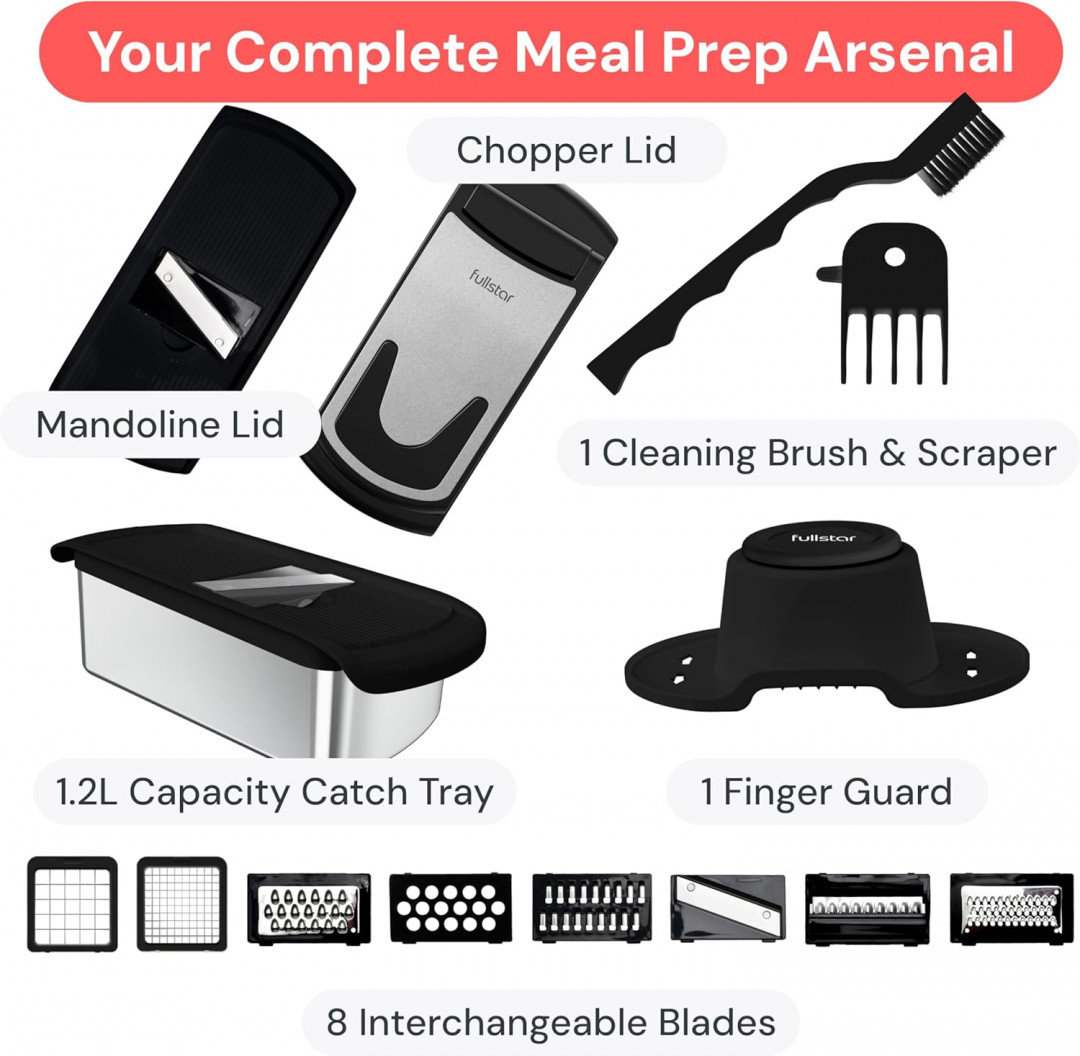 fullstar 8-in-1 vegetable chopper & mandoline slicer - stainless steel/black (model:FUL-FGS-M004-01-AA1US) image 3