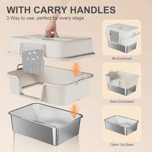 6pc FZGHOME Stainless Steel cat Litter Box set - extra large - beige image 2